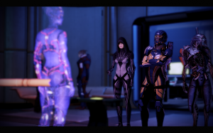 meffect2-20100407-003819 Kasumi, Legion, and Shepard enter the Citadel.